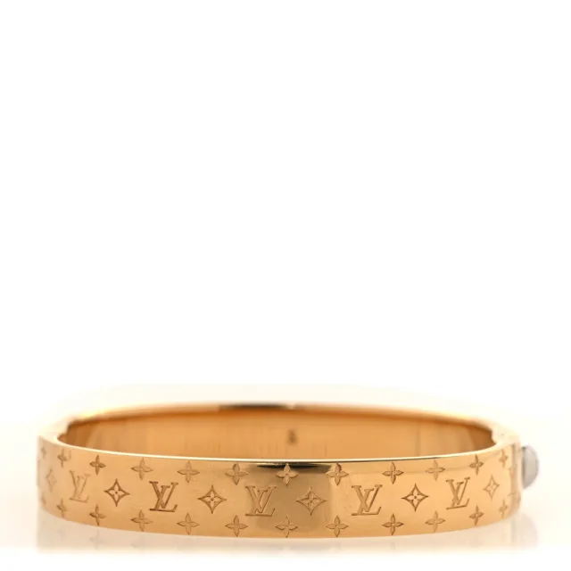 Louis Vuitton Brass Monogram Nanogram Cuff S Gold in Gold from FASHIONPHILE, photo 3 of 6