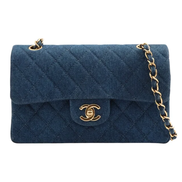 Chanel Circa 1998 Denim Matelassé Stitch CC Turn-Lock Chain Shoulder Bag, Indigo in Denim from VINTAGE QOO TOKYO
