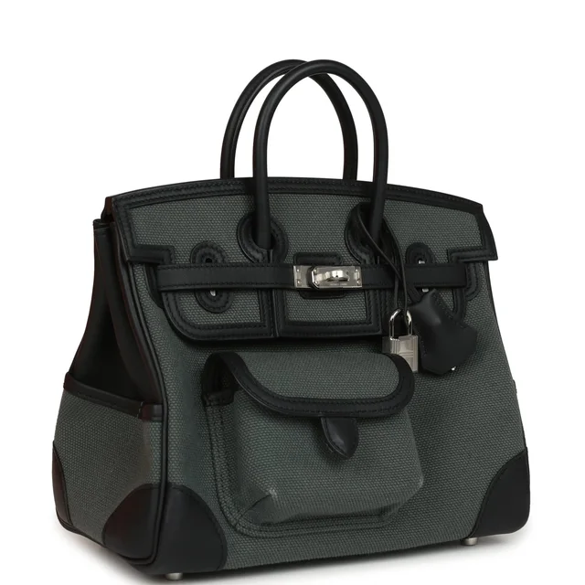 Hermès Birkin 25 Cargo Vert Mangrove Toile Goeland and Black Swift Palladium Hardware in Black Swift leather from Madison Avenue Couture, photo 2 of 2