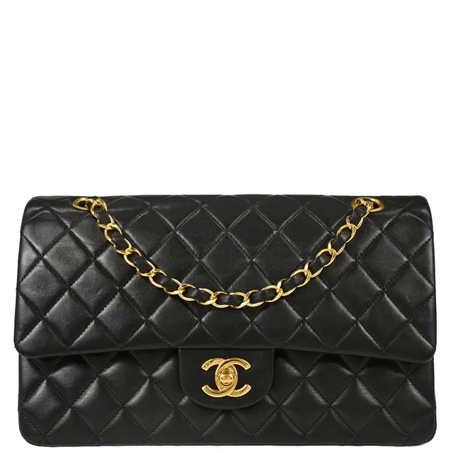 Chanel 1997-1999 Black Lambskin Medium Classic Double Flap Shoulder Bag in Black Lambskin from AMORE Vintage Tokyo