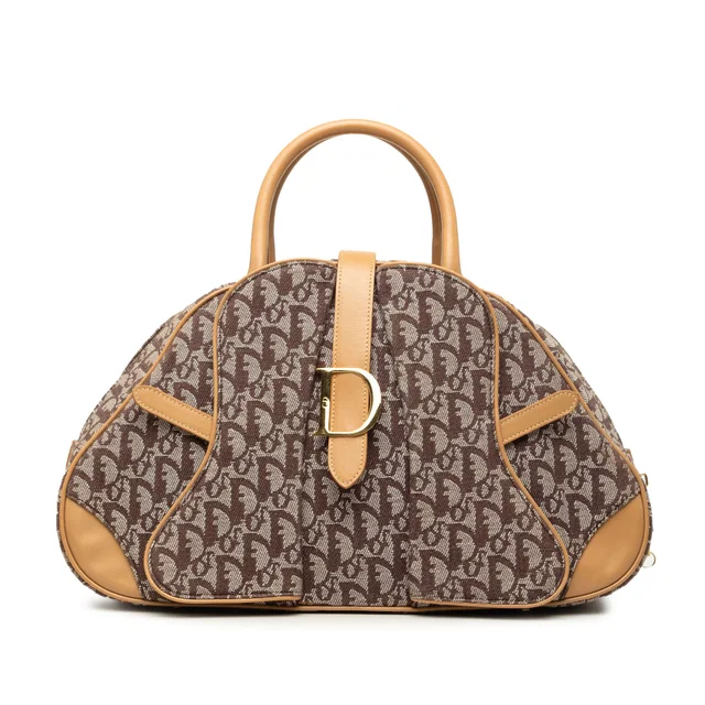 Brown Dior Diorissimo Canvas Double Saddle Bowler Bag Handbag in Brown Canvas from Designer Revival