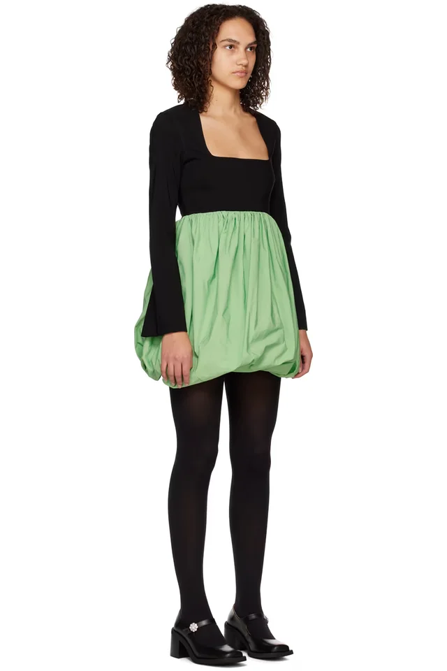 GANNI Black & Green Balloon Minidress, photo 2 of 4 from SSENSE