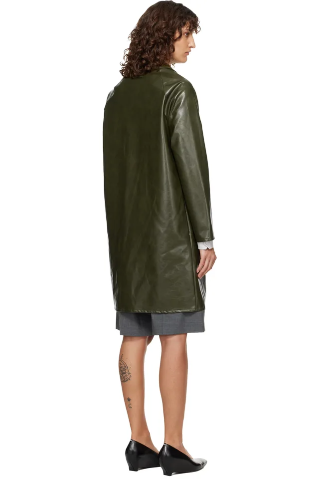 MM6 Maison Margiela Khaki Raglan Faux-Leather Coat, photo 3 of 3 from SSENSE