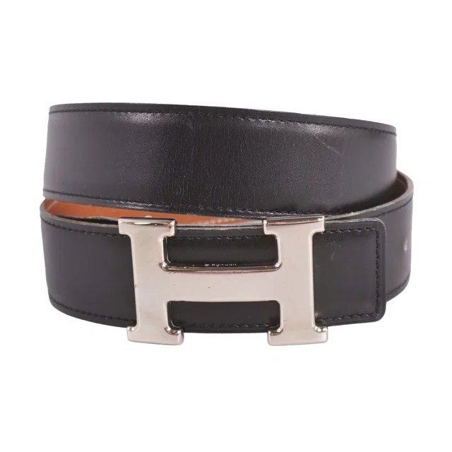 Hermès Vintage Belt Reversible H Logo Constance Buckle 74 Leather Black in Black Leather from The Reluxe