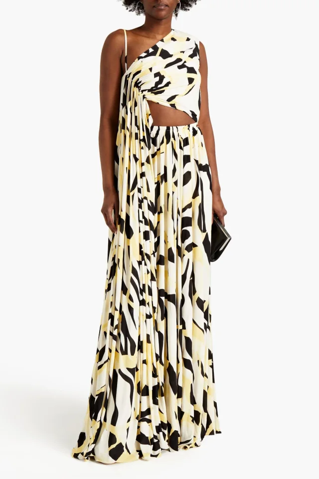 Roberto Cavalli Asymmetric Draped Printed Crepe Maxi Dress in Off-white, photo 2 of 4 from THE OUTNET