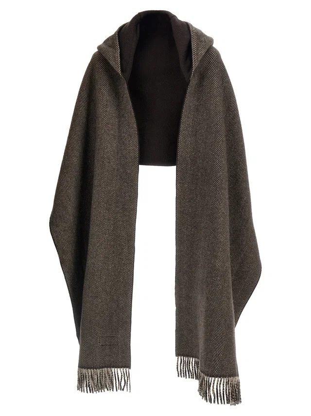 Brunello Cucinelli Reversible Hooded Cashmere Scarf — Brown Pure Scarfs in Brown Cashmere from HEWI