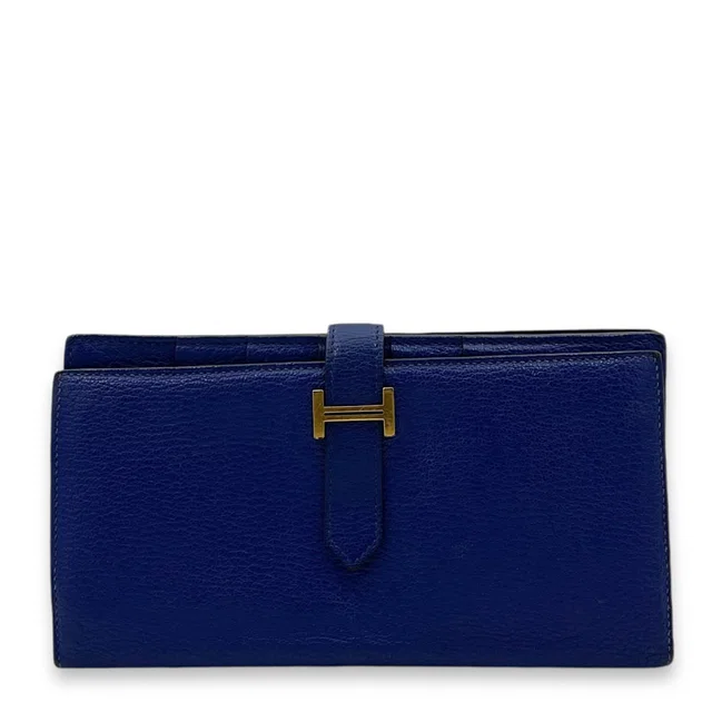 Hermès Bearn Blue in Blue Goatskin from Luxury Promise