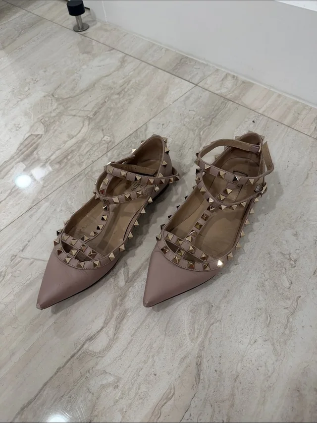 Valentino Garavani Blush Taupe Rockstud Pointed Strap Flats in brown|neutral Leather from Poshmark, photo 1 of 1