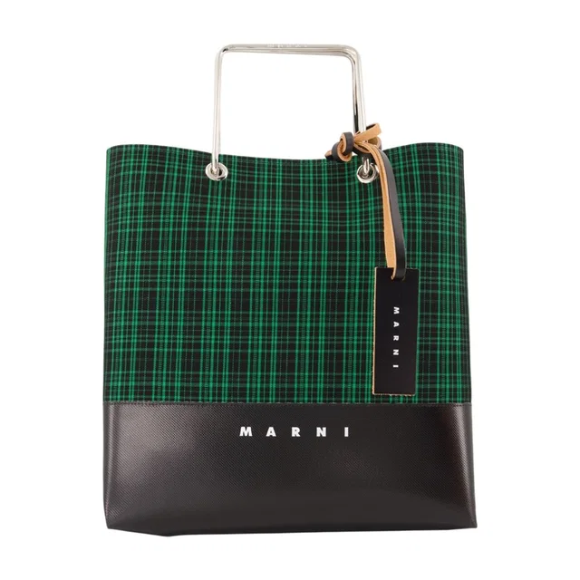 Marni Wool Plaid Colorblock Tote Bag — Green in Green Wool from HEWI