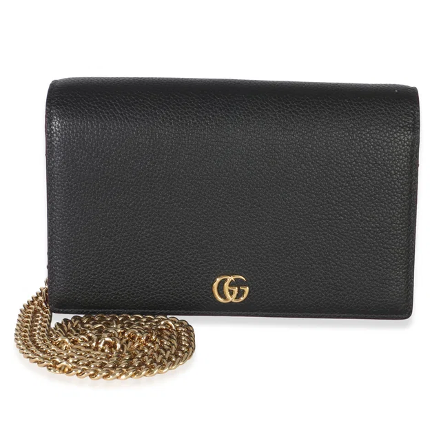Gucci Black Red Dollar Calfskin GG Chain Wallet in Black Calfskin from myGemma