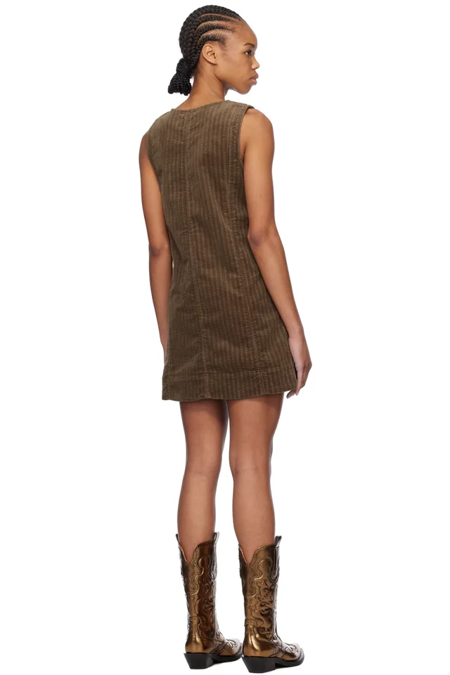 GANNI Brown Corduroy Minidress, photo 3 of 4 from SSENSE