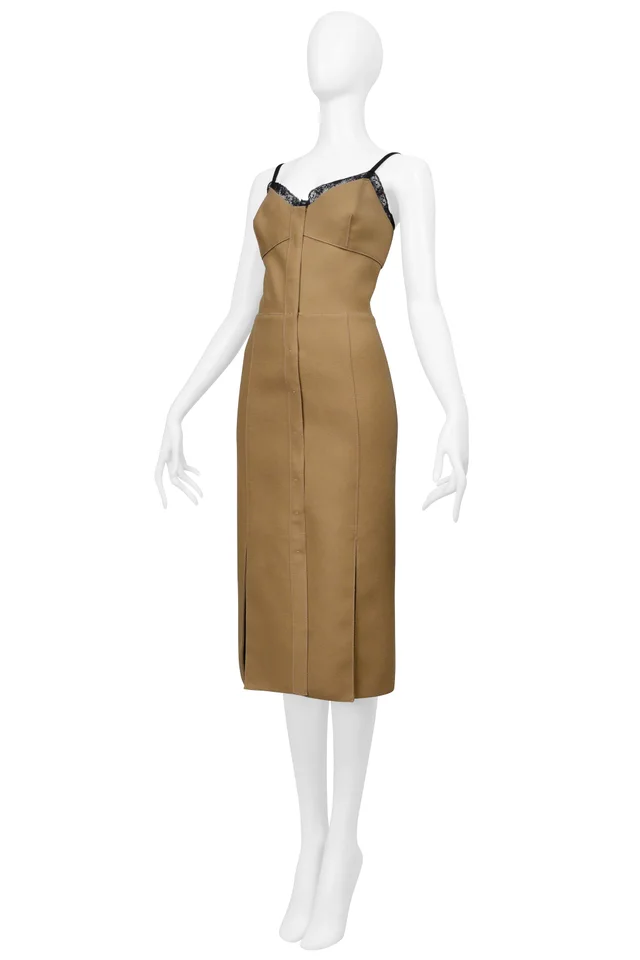 Prada Camel Wool Dress With Snaps And Black Lace in Black Wool from Resurrection Vintage, photo 2 of 2