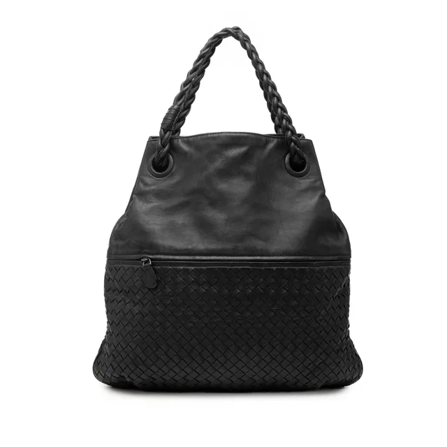 Black Bottega Veneta Nappa Intrecciato Julie Tote in Black Nappa leather from Designer Revival