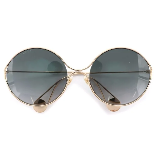Gucci GG Logo Faux Pearl Asian Fit Sunglasses Eyewear Gold Gray Gradient in Grey from The Reluxe