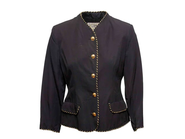 Vintage Black Gianni Versace Cord-Trimmed Jacket Size IT 38 in Black from Designer Revival