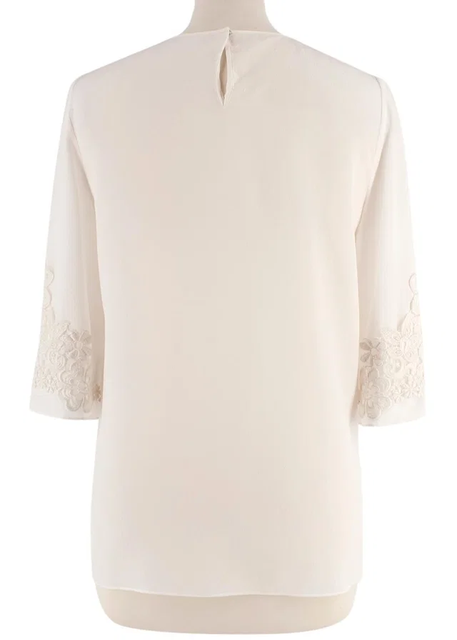 Dolce & Gabbana Cream Silk Blend Floral Crochet Top in White Silk from HEWI