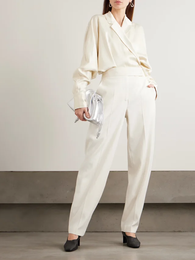 JOSEPH Aix satin-trimmed crepe tapered pants in Beige, photo 2 of 2 from NET-A-PORTER (Canada)