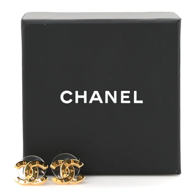 Chanel Metal CC Paris Button Stud Earrings Gold in Gold from FASHIONPHILE, photo 5 of 5
