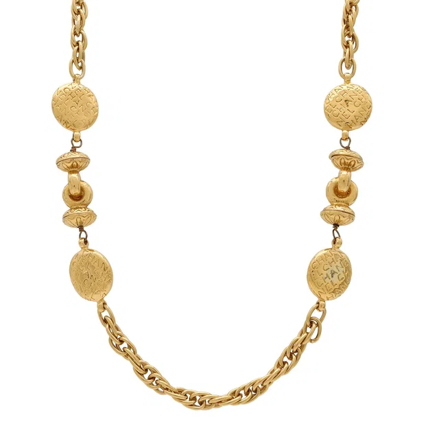 Chanel Mademoiselle Necklace Logo Chain Vintage Gold Plated in Gold from The Reluxe