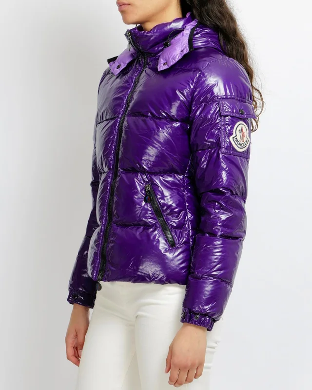 Moncler Purple Hooded Puffer Jacket with Logo Arm Patch Detail Size 2 (UK 12) in Purple from Sellier, photo 2 of 2