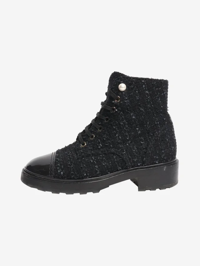Chanel Black tweed boots - size EU 38.5 (UK 5. ) in Black Tweed from Sign of the Times