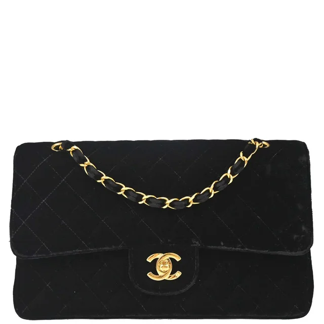 Chanel 1994-1996 Black Velvet Medium Classic Double Flap Shoulder Bag in Black Velvet from AMORE Vintage Tokyo