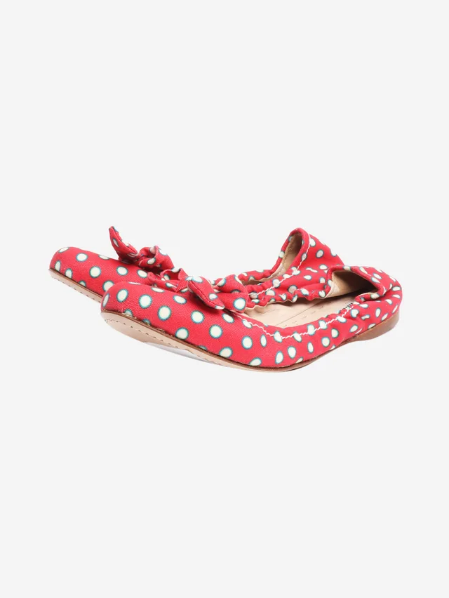 Miu Miu Red polka dot bow ballet flats - size EU 40 (UK 7) in Red Canvas from Sign of the Times, photo 2 of 2