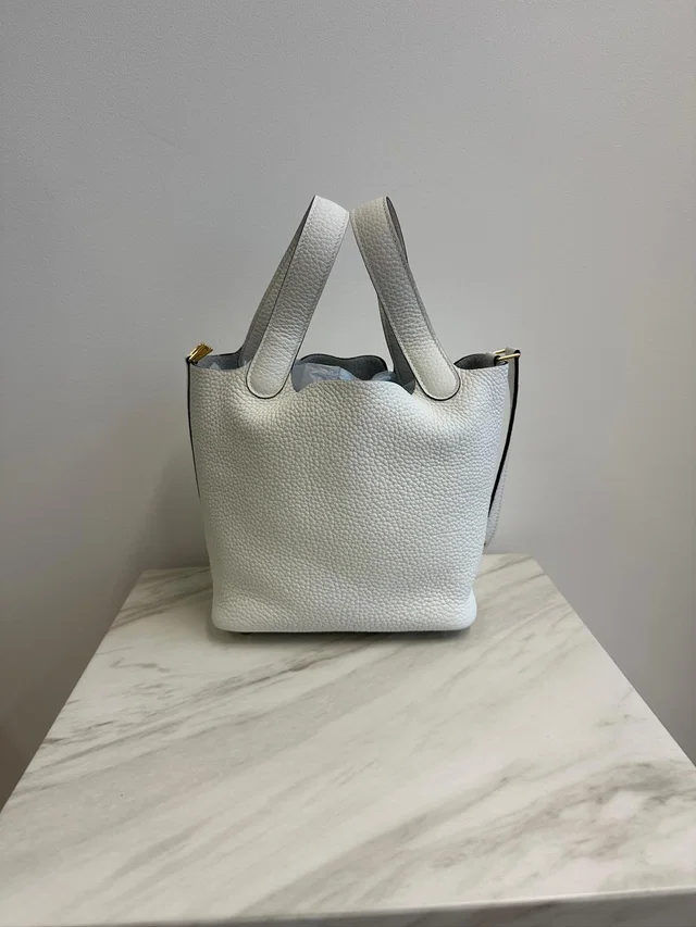 Hermès Picotin 18 New White Tourillion Clemence Gold Hardware in White Clemence leather from Luxury Promise