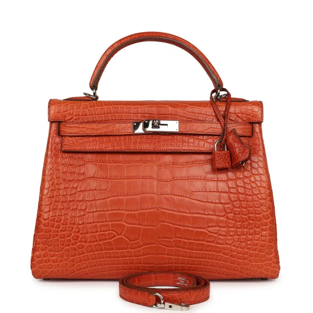Hermès Kelly Retourne 32 Sanguine Matte Alligator Palladium Hardware in Crocodile from Madison Avenue Couture