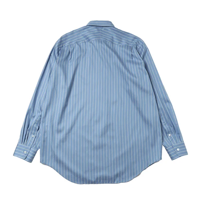Auralee striped-pattern long-sleeve shirt in Cotton 73%,Silk 27% Details: Single Row Buttons Description: This loose-fitting shirt features a light blue base accented with white…, photo 2 of 7 from SENSER
