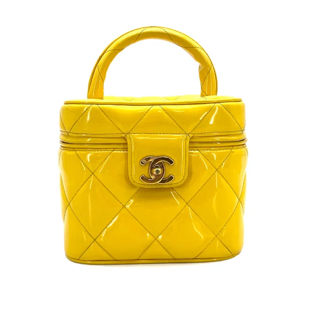Chanel Vintage Matelasse Vanity Hand Bag Yellow Enamel Gold Hardware in Yellow from Luxury Promise