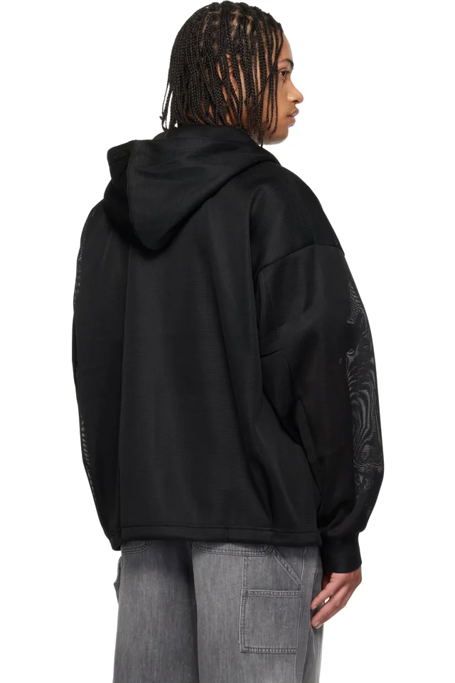 WOOYOUNGMI Black Mesh Hoodie, photo 3 of 4 from SSENSE
