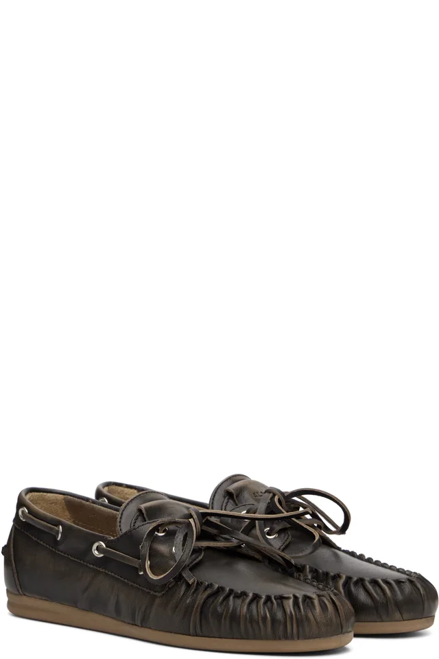 Alohas Brown Rowan Vintage Effect Leather Boat Shoes, photo 4 of 5 from SSENSE