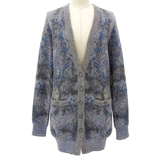Chanel Mohair design pattern CC mark button cardigan #34 Gray/Multi in Grey Wool from VINTAGE QOO TOKYO