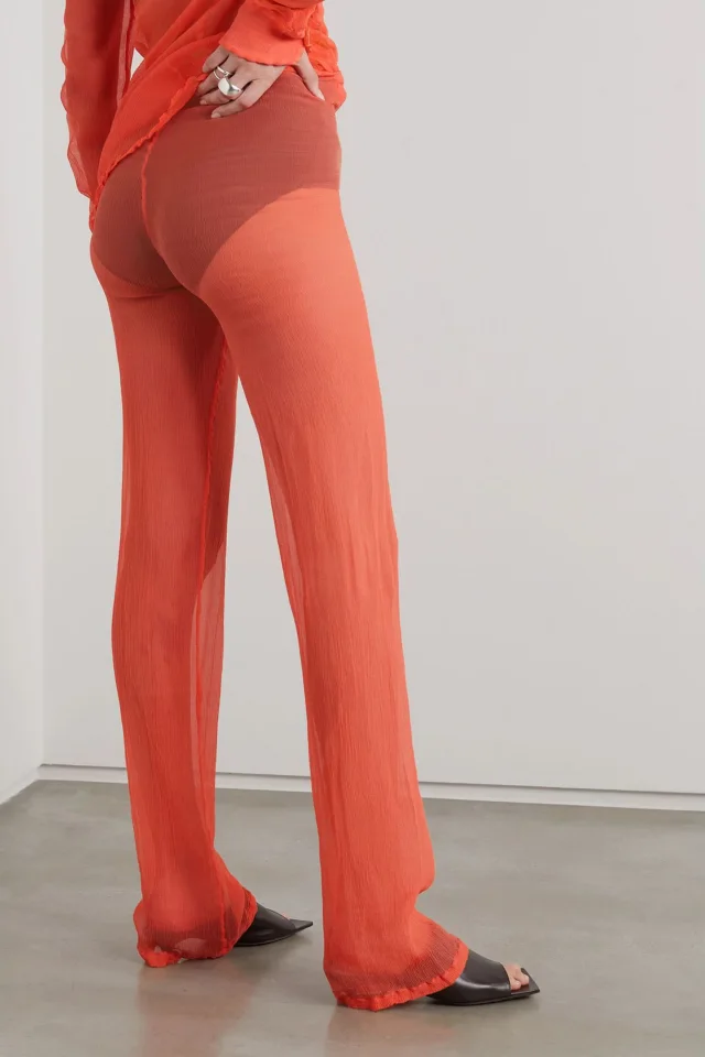 Dries Van Noten Silk-Crepon Drawstring Straight-Leg Pants in Coral, photo 4 of 5 from THE OUTNET