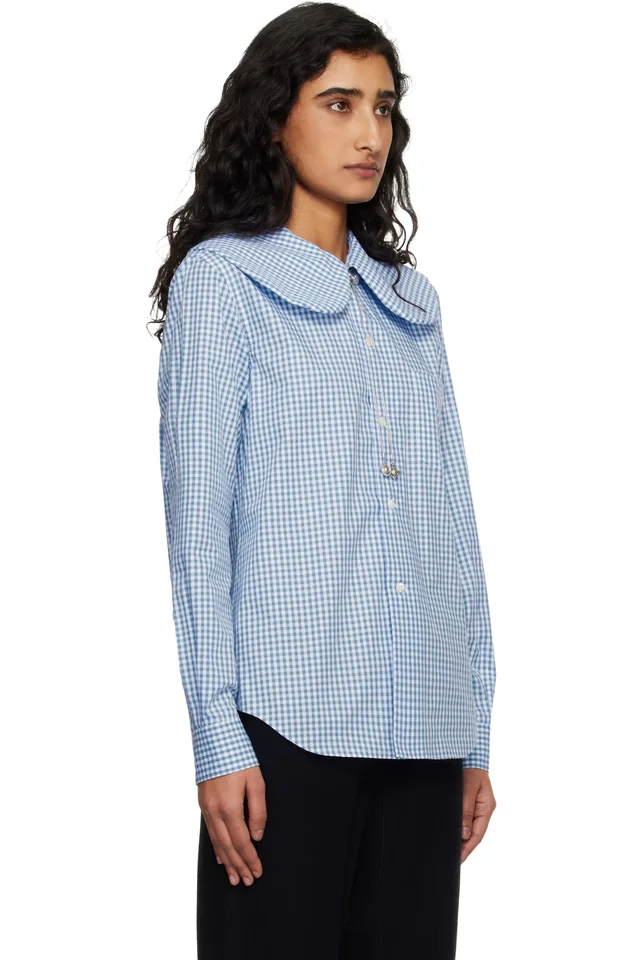 Comme des Garçons Girl Blue & White Cotton Poplin Gingham Check Shirt, photo 2 of 4 from SSENSE