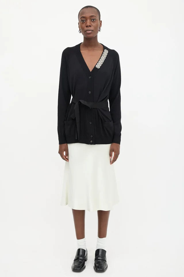 Prada 2018 Crystal Embellished Tie Cardigan in Wool from VSP Consignment, photo 2 of 2