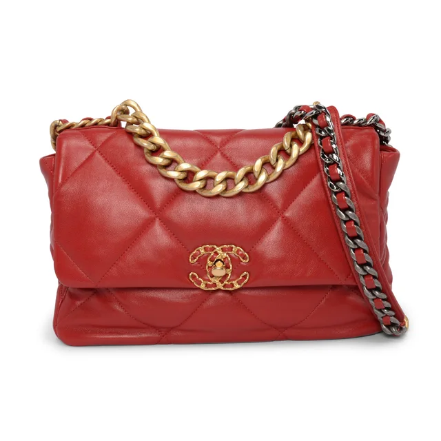 Quilted Lambskin Large Chanel 19 Bag in Red Lambskin from Blue Spinach