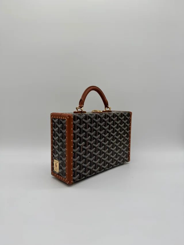 Goyard Grand Hôtel Trunk Bag Black & Tan Gold Hardware in Black from Luxury Promise, photo 4 of 11
