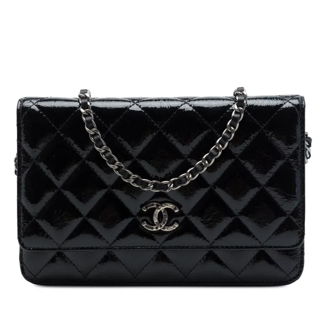Black Chanel Paris Dallas CC Quilted Patent Goatskin Wallet on Chain Crossbody Bag in Black Goatskin from Designer Revival, photo 1 of 1