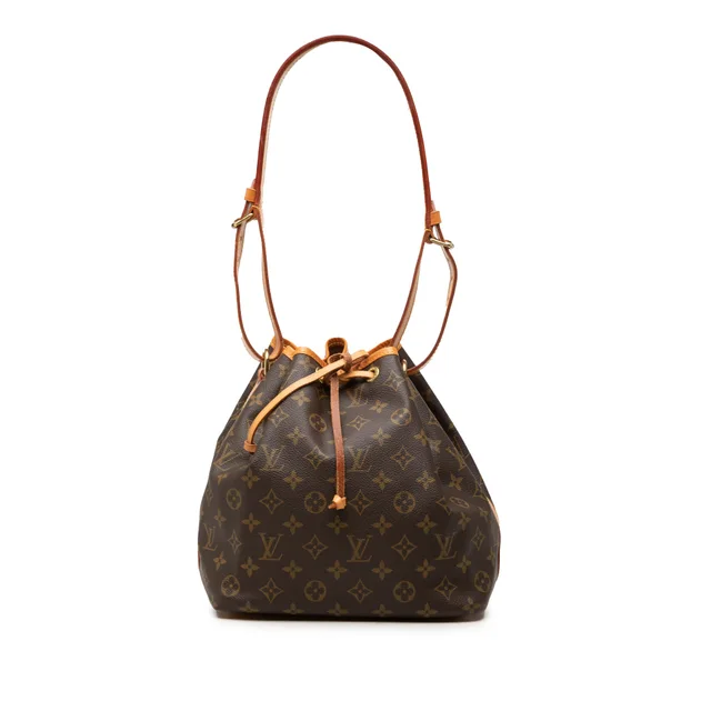Brown Louis Vuitton Monogram Petit Noe Bucket Bag in Brown Coated canvas from Designer Revival