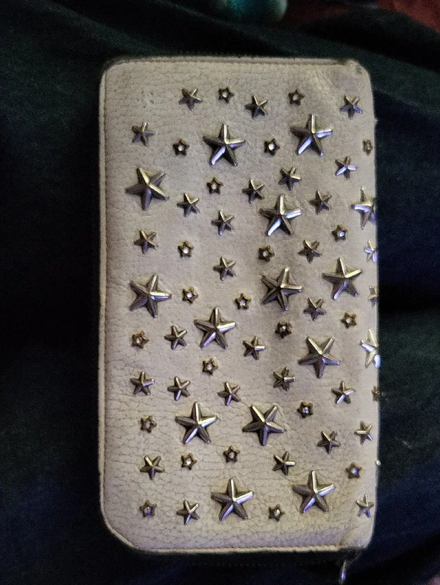 Jimmy Choo White Leather Zip Wallet With Metal Stars Silver & Gold in neutral|gold|brown Leather from Poshmark