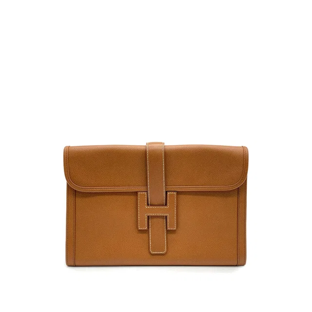 Hermès Jige PM Clutch Bag Gold Courchevel 1997 Square A 90321637 in Gold from Luxury Promise