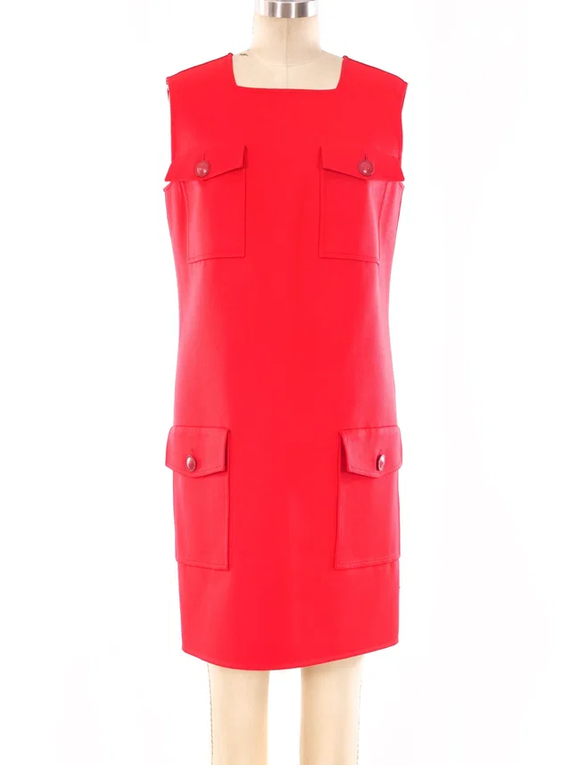 Versace Red Utility Dress in Red Wool from Arcade Vintage