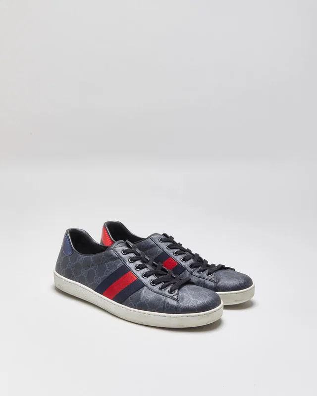 2022 Gucci Ace Leather Monogram Supreme Python Web Low Trainers - UK9.5 in Python from Rokit Vintage