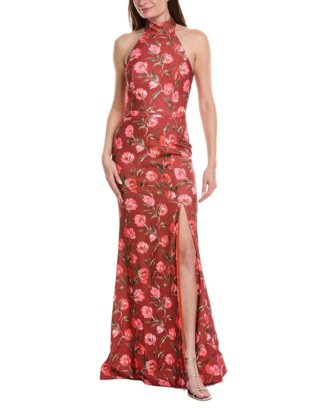 Rene Ruiz Halter Neck Belted Waist Floral Gown, image 1 of 1 from Gilt