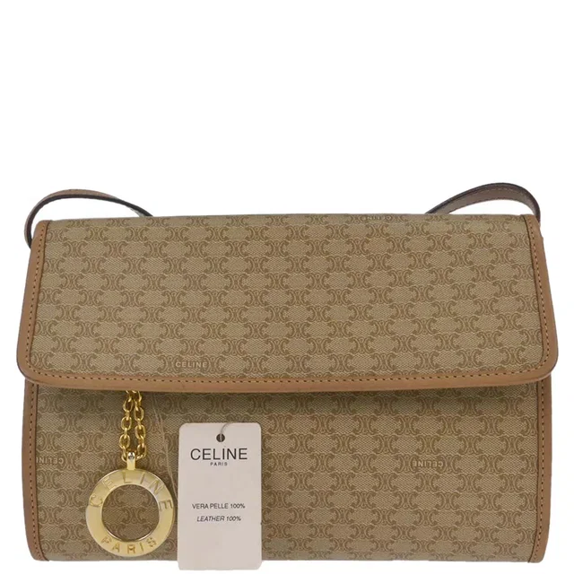 Celine Beige Macadam Shoulder Bag in Beige Leather from AMORE Vintage Tokyo