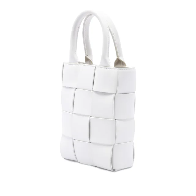 White Bottega Veneta Mini Maxi Intrecciato Nappa North South Cassette Tote Satchel in White Nappa leather from Designer Revival, photo 2 of 2