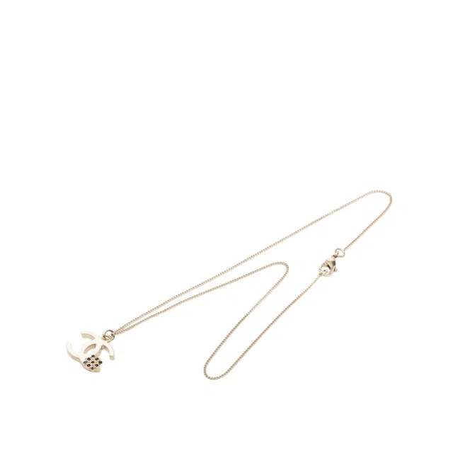 Gold Chanel CC Gold Plated and Enamel Flower Pendant Necklace in Gold from Designer Revival