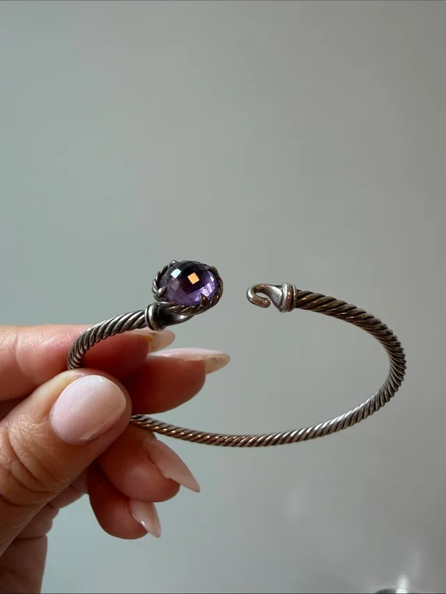 David Yurman Silver Twisted Cable Bracelet With Amethyst Stone in silver|gray|purple from Poshmark